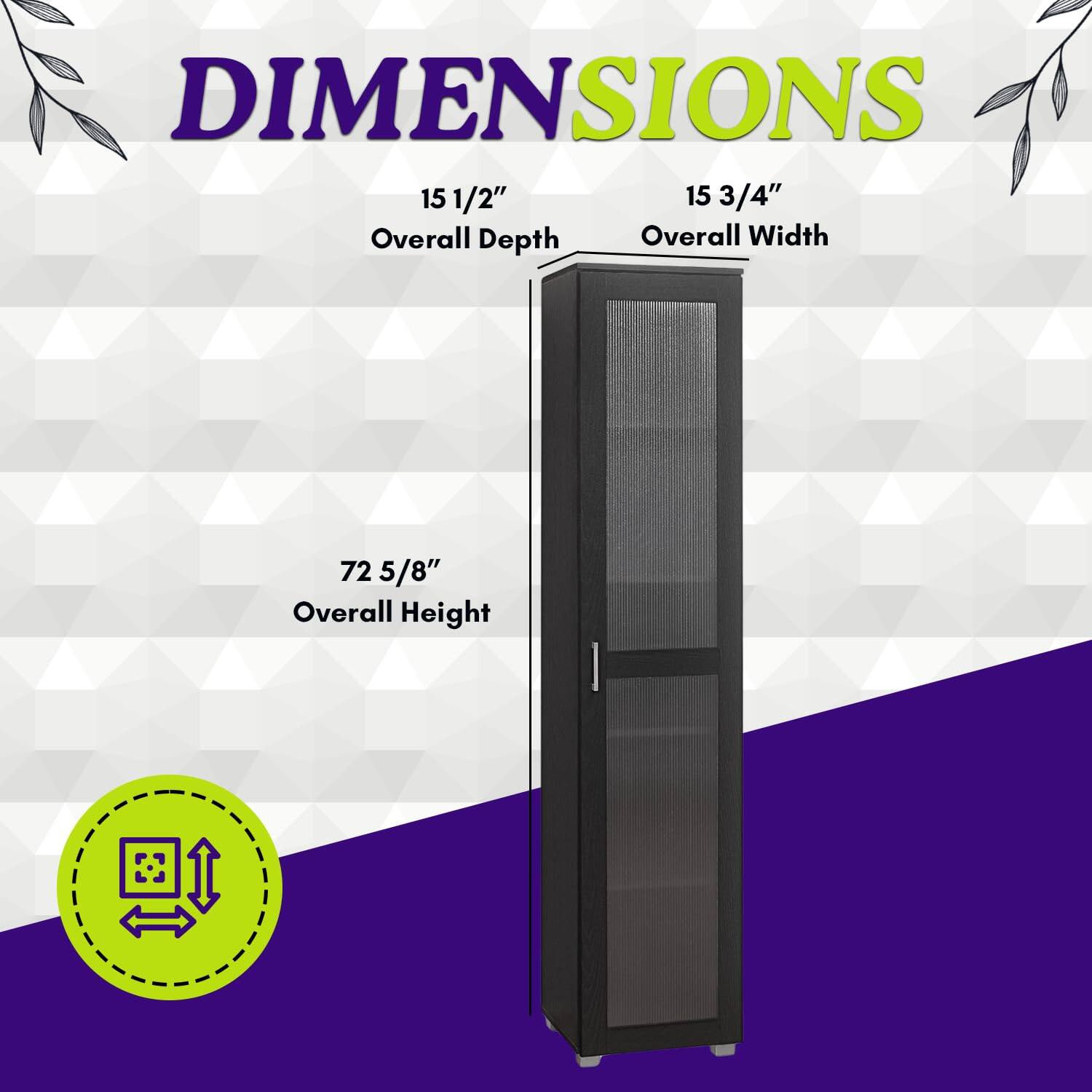 DIMENSIONS

15 1/2" Overall Depth  
15 3/4" Overall Width  
72 5/8" Overall Height