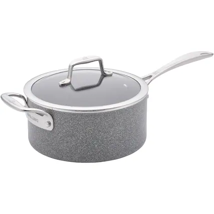 Front. ZWILLING - ZWILLING Vitale 4-qt Aluminum Nonstick Saucepan with Handle helper and Lid - Gray.