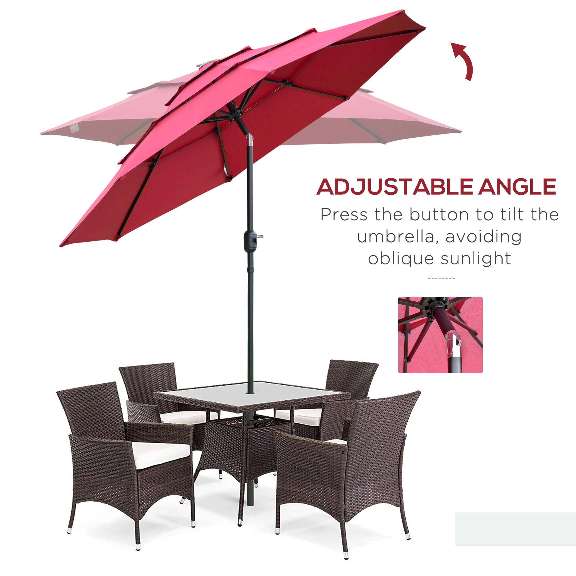 ADJUSTABLE ANGLE
Press the button to tilt the umbrella, avoiding oblique sunlight
