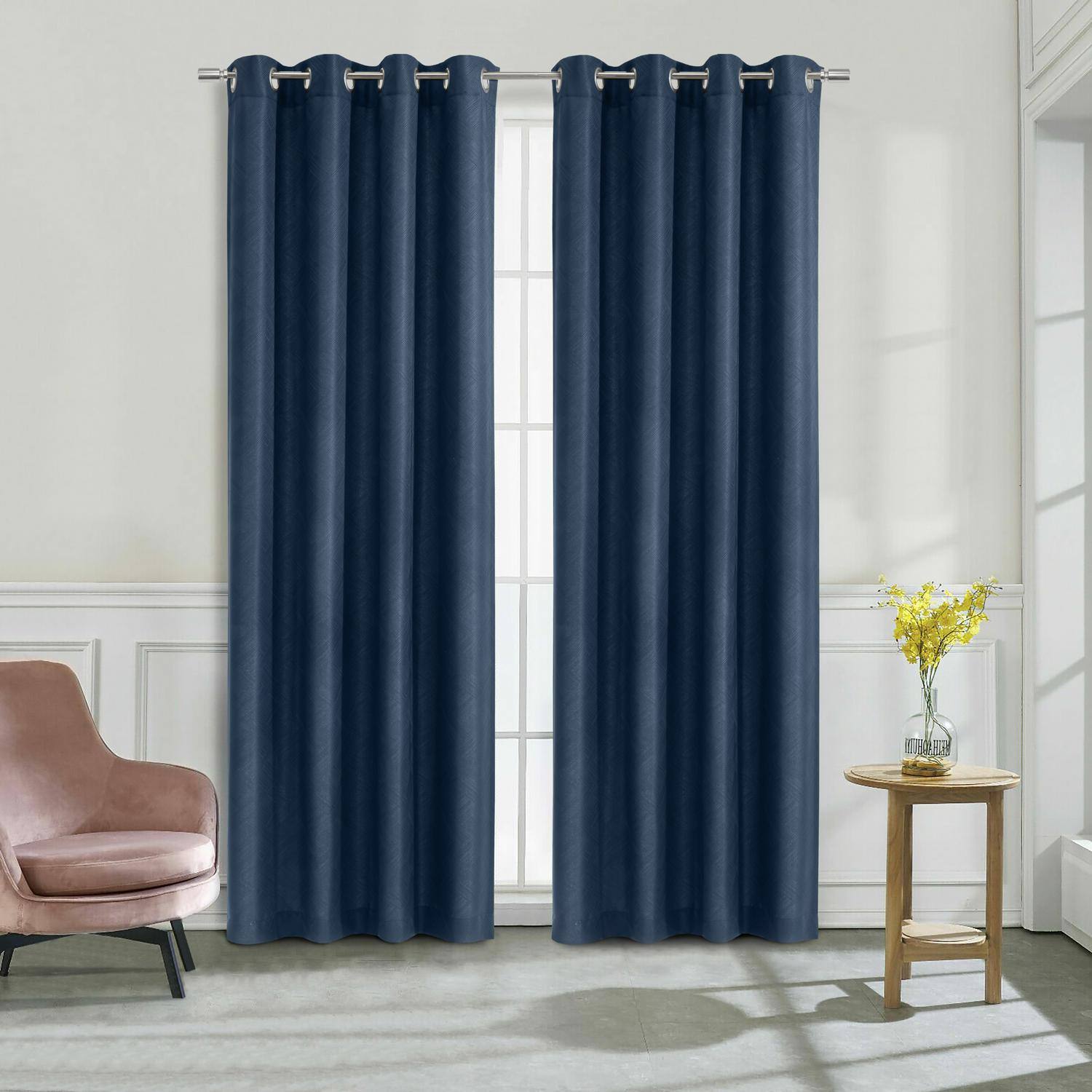 Angle. Commonwealth Home Fashions - Habitat Abstract Light Filtering Energy Efficeint Grommet Curtain Panel for Windows 52" x 63" Navy - Navy.