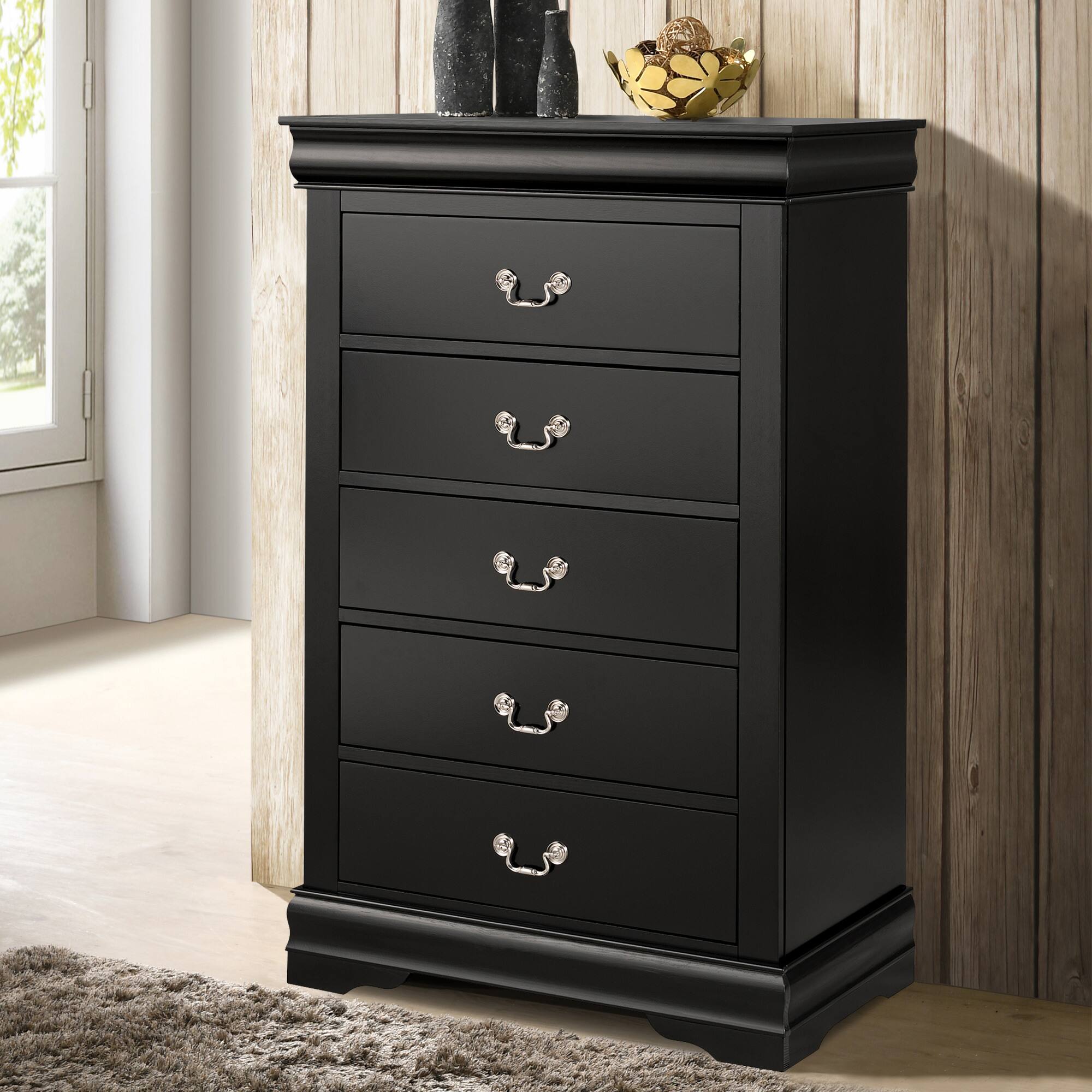 Alt View 2. Vaczon - Solid Wood Dressing Chest Multi‑Drawer Dresser Cabinet English Dovetail for Bedroom, Closet & Hallway Storage - Black.
