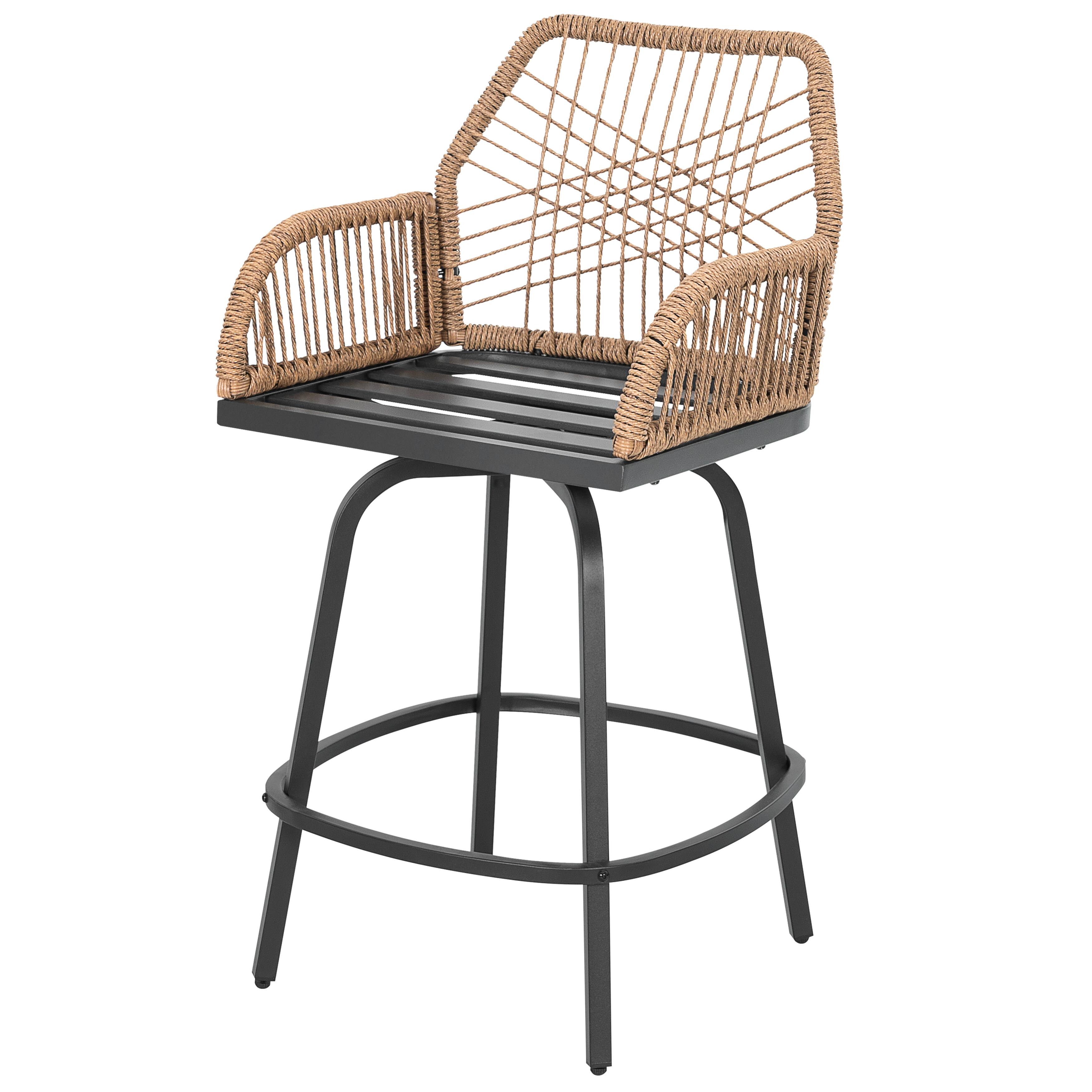 Alt View 8. Nuu Garden - 2-Piece Twisted Rattan Patio Bar Stools Set with Cushions, Swivel Design - Beige.