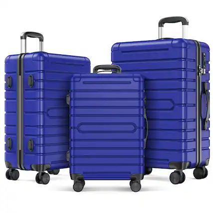 Front. Sugift - 3 Piece Hardshell Luggage Sets Checked Spinner PC & ABS Luggage Set with YKK Zipper and TSA Lock - Blue.