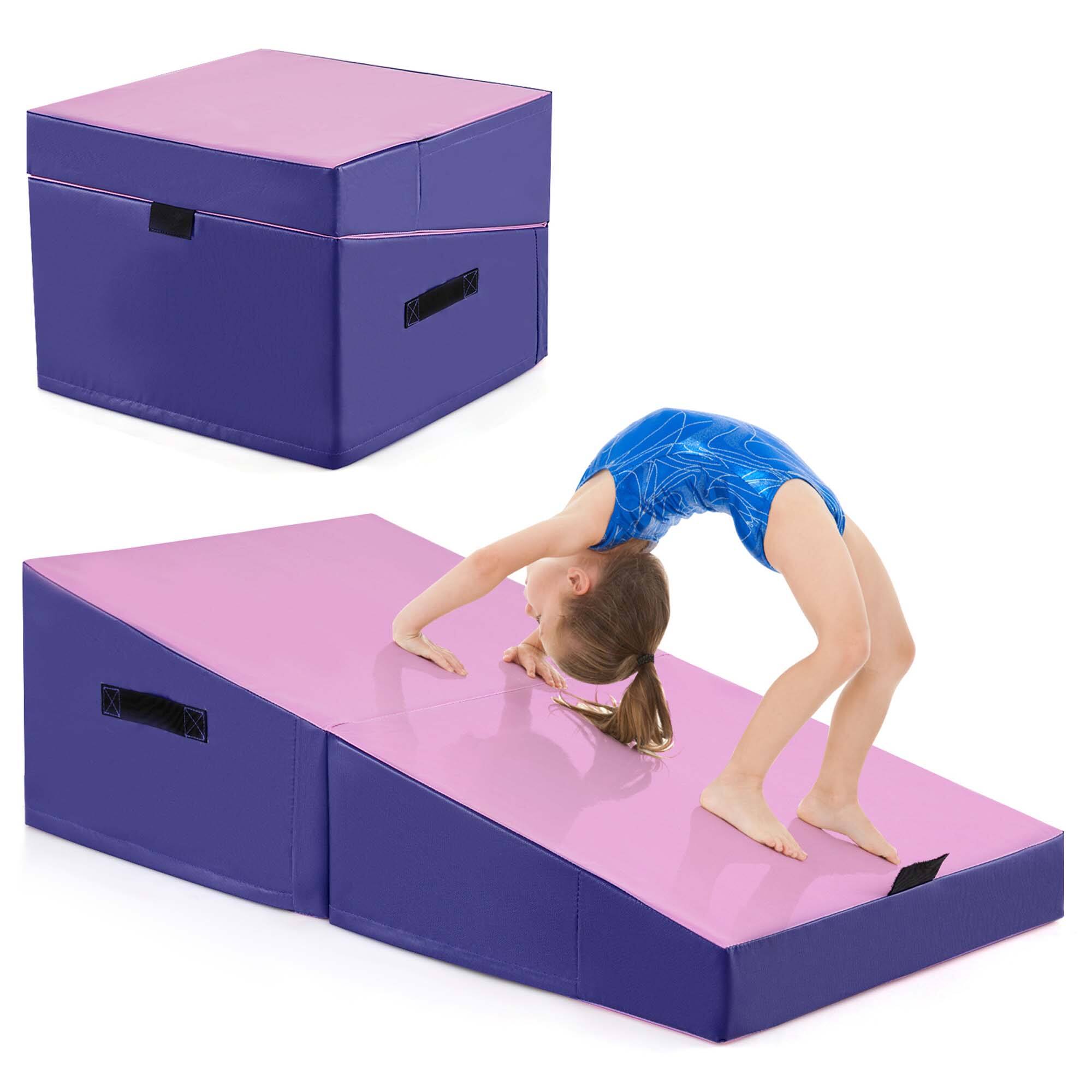 Costway - Gymnastics Tumbling Mat Folding Incline Yoga Mat with Non-slip PVC Leather - Pink