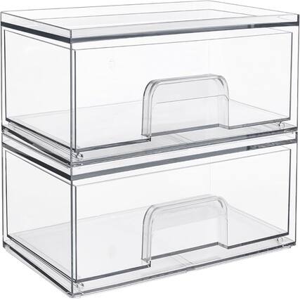 Front. RTMB - 12.1"W Clear Stackable Storage Drawers, Perfect for Vanity, Bathroom.