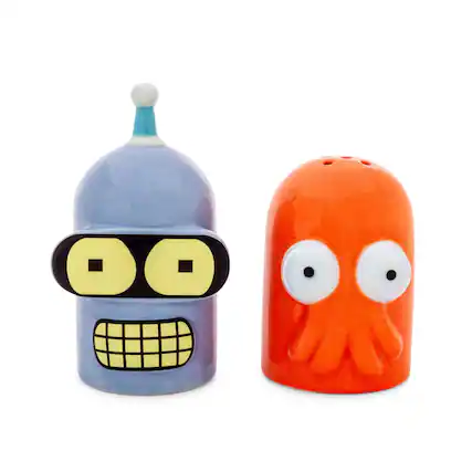 Front. Silver Buffalo - Futurama Bender and Zoidberg Ceramic Salt and Pepper Shaker Set - Multi-Colored.