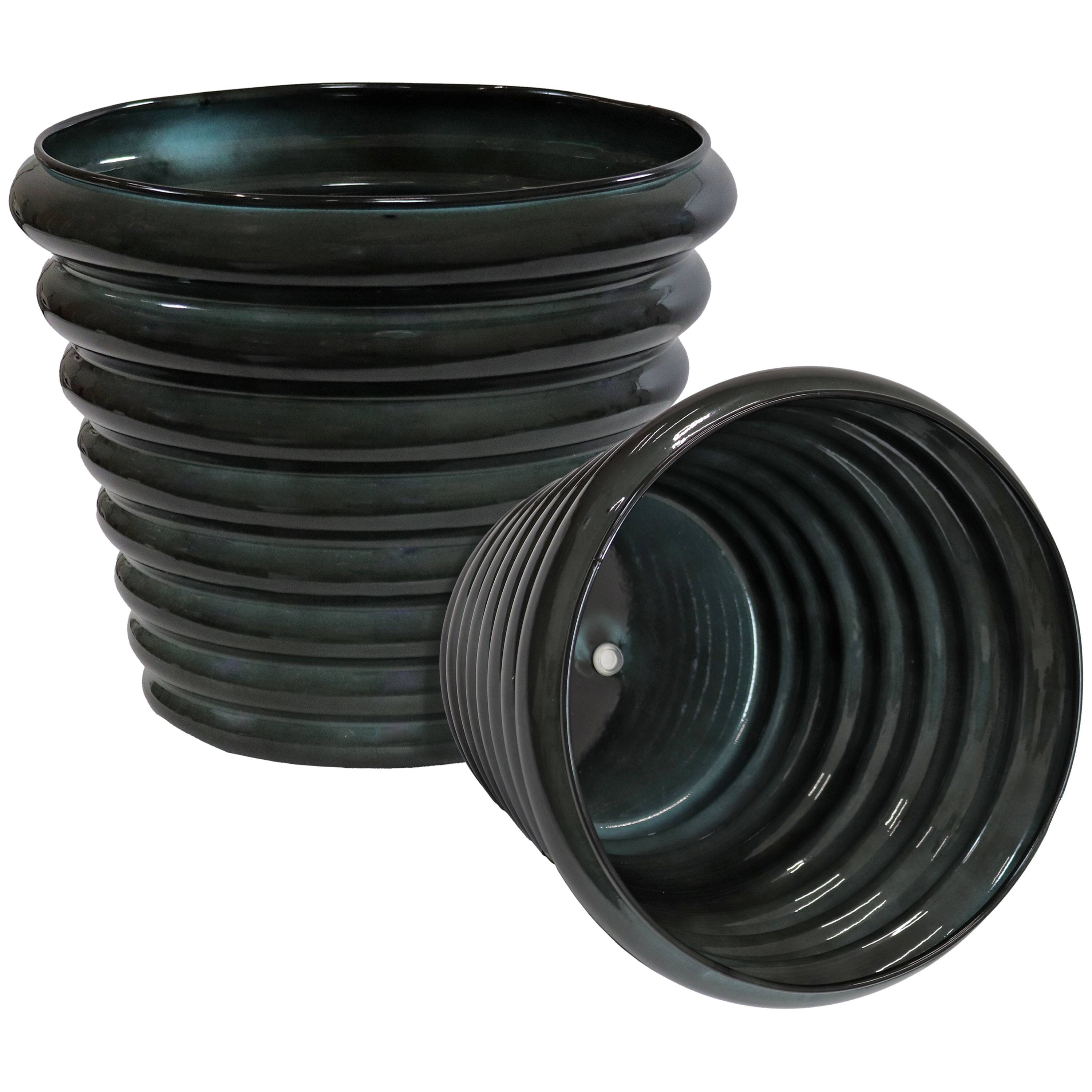 Front. Sunnydaze - Molly Metal Planter - 12.5 in - Set of 2 - Juniper Glaze.