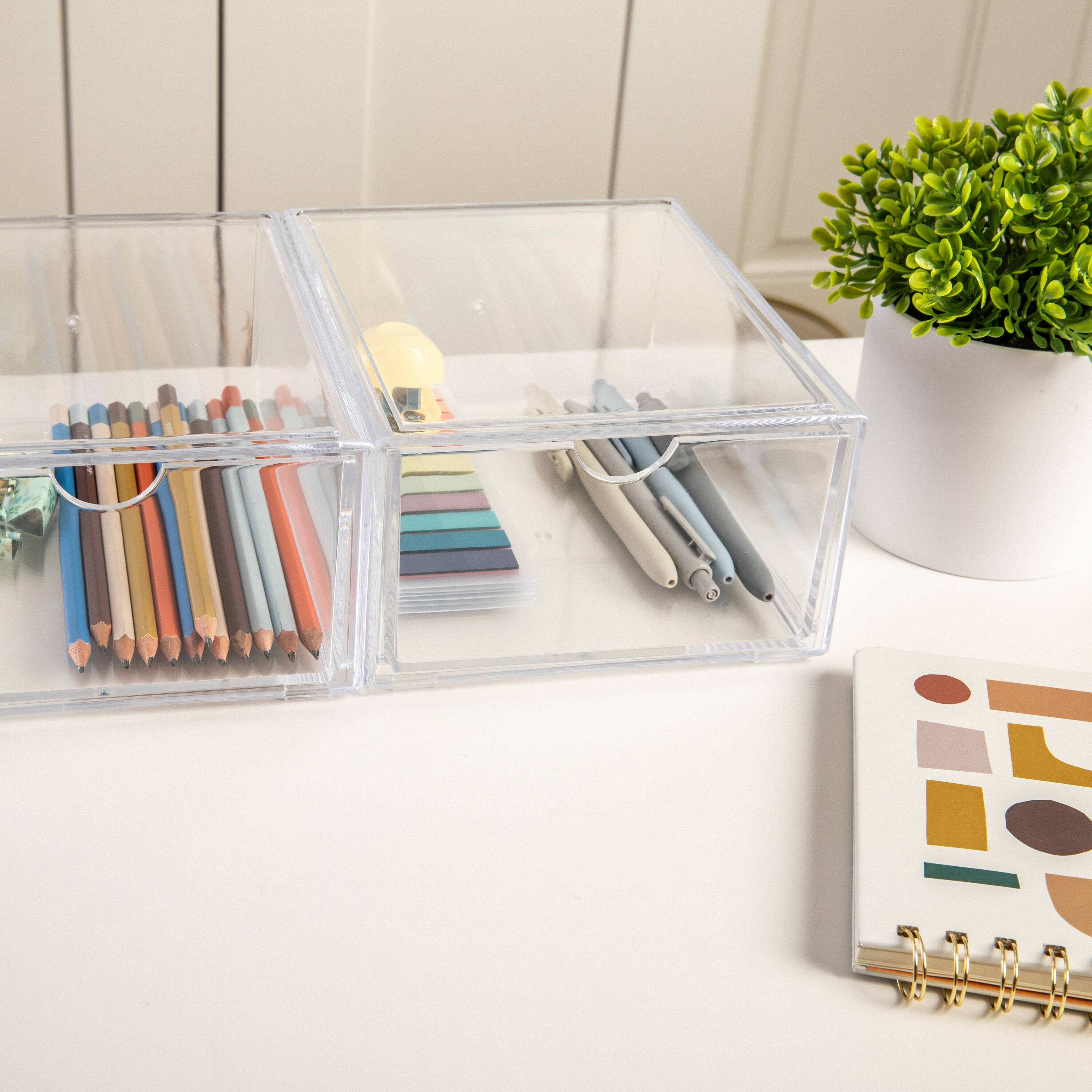 Alt View 15. Martha Stewart - Clear Plastic Desktop Storage Box with Half Moon Opening Pullout Drawer - 2 Pack - Clear.
