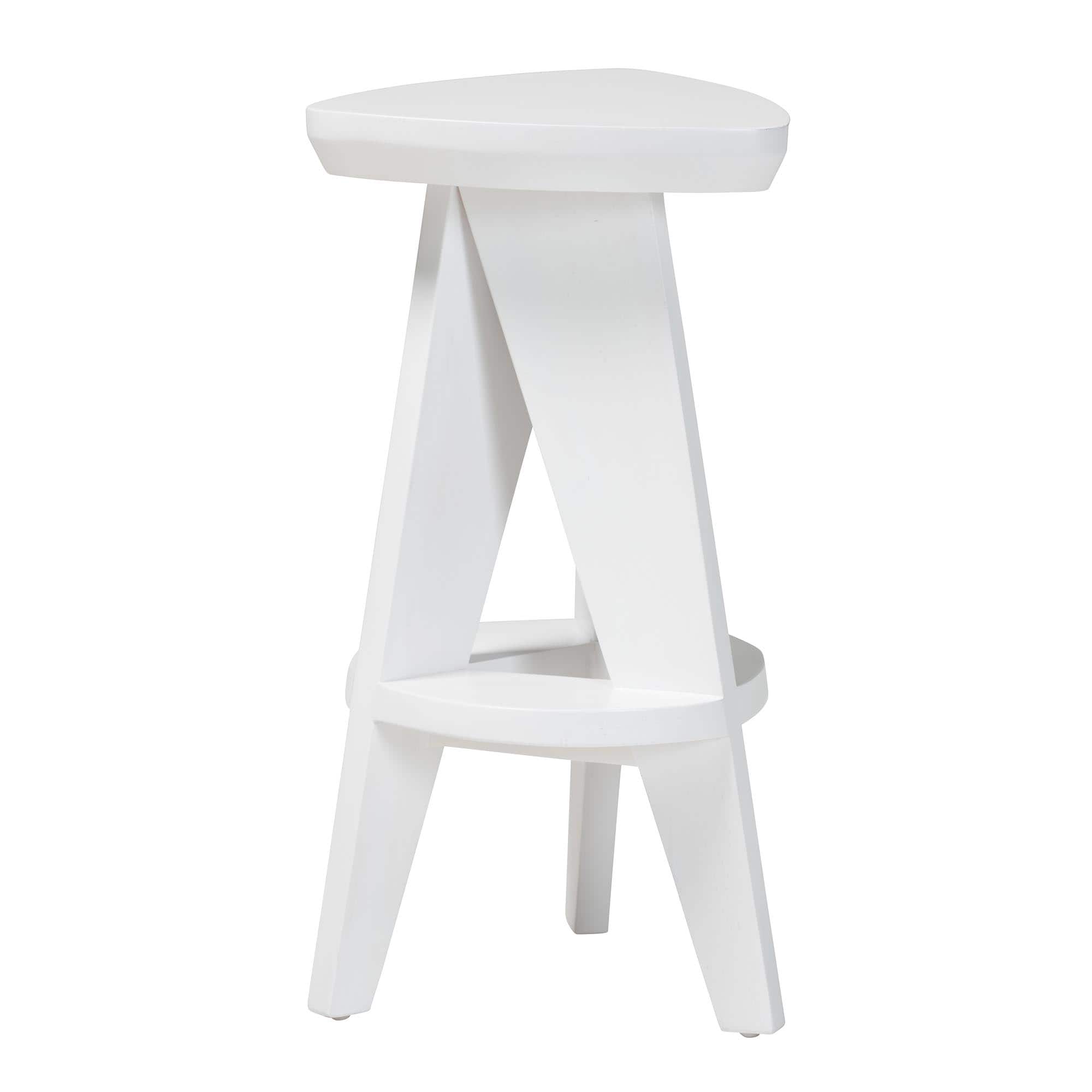 bali & pari - Roy Wood Counter Stool - Sculptural Backless Accent Stool with Geometric Base and Integrated Footrest - White