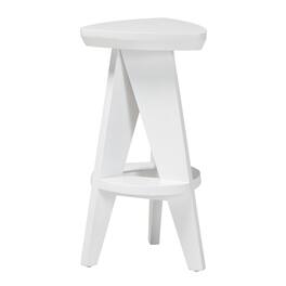 bali & pari - Roy Wood Counter Stool - Sculptural Backless Accent Stool with Geometric Base and Integrated Footrest - White