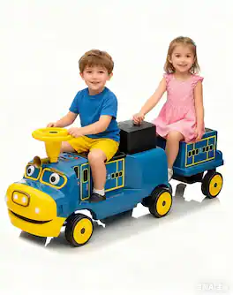 GARVEE - 12V Ride on Train Trackless, 2+ Seater Kids Ride on Toy Licensed by CHUGGINGTON (Carriage with Included) - Blue