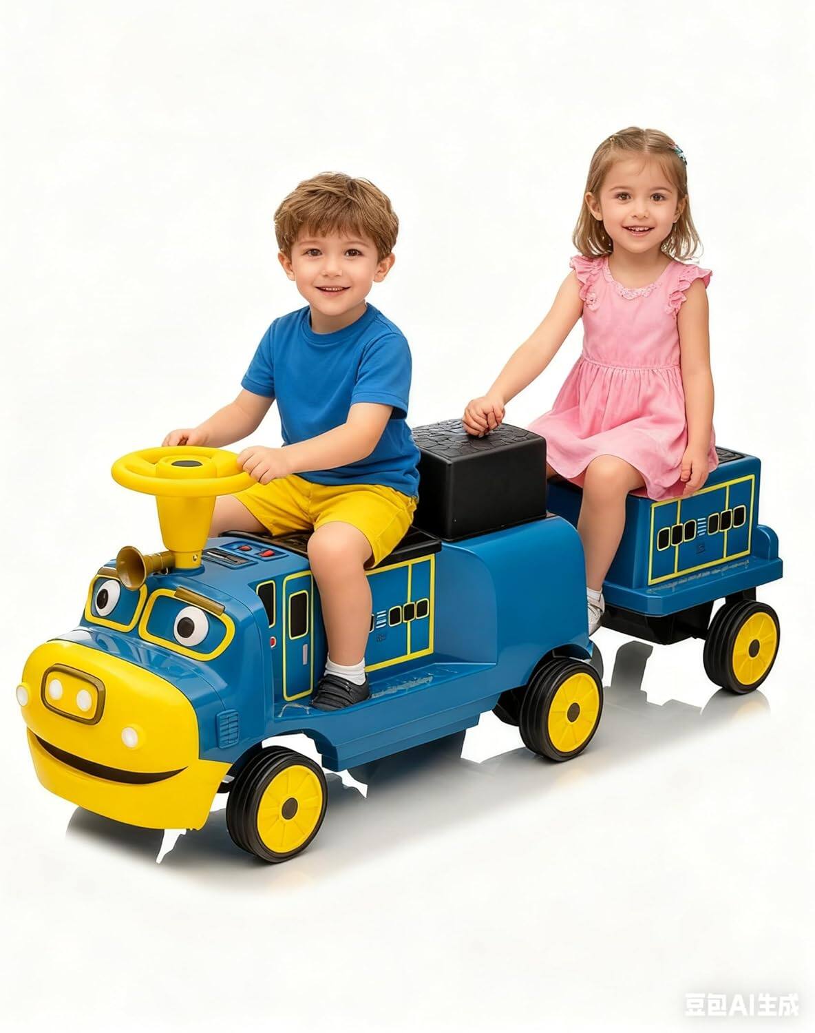 GARVEE - 12V Ride on Train Trackless, 2+ Seater Kids Ride on Toy Licensed by CHUGGINGTON (Carriage with Included) - Blue