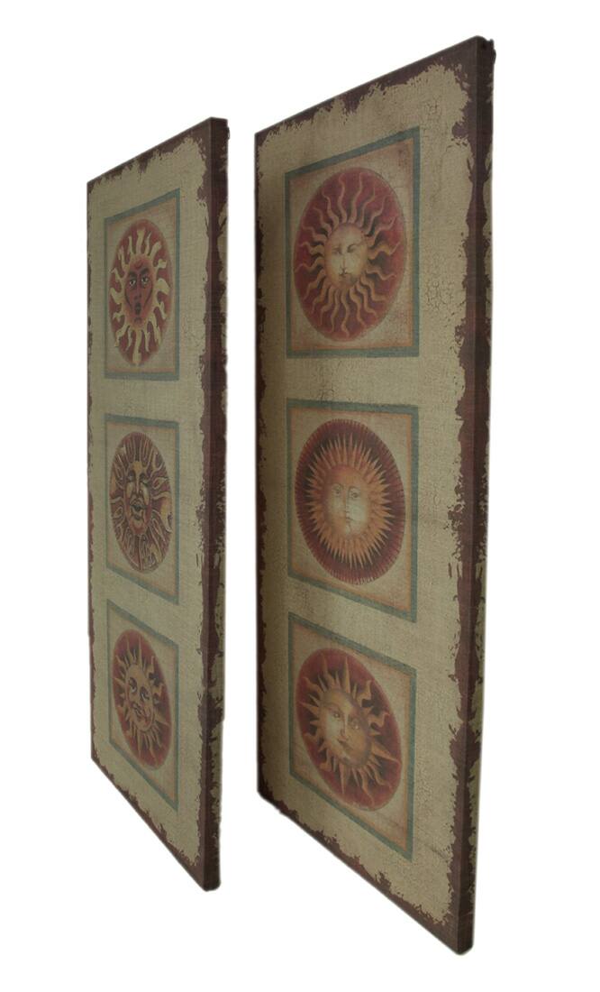 Alt View 1. Zeckos - Faces of the Sun 2 Piece Distressed Burlap Canvas Print Set - Beige.