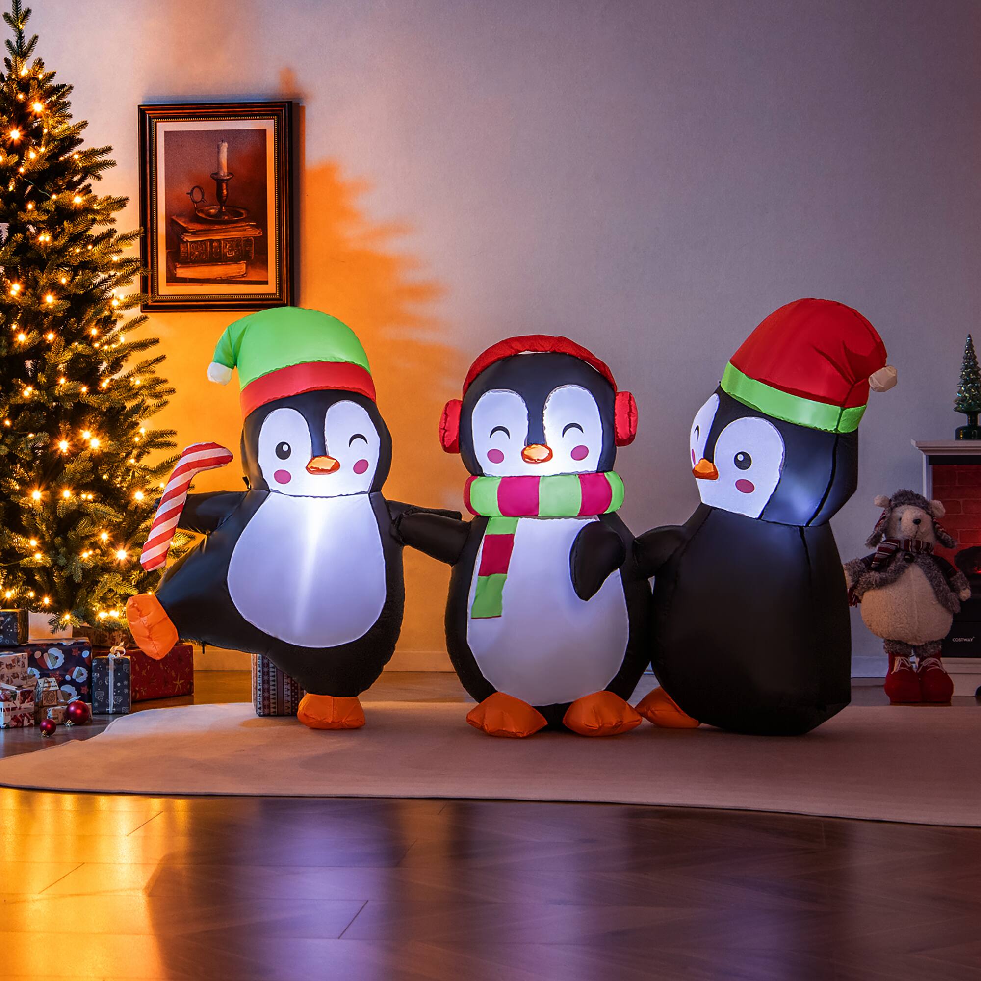 Alt View 1. Gymax - Gymax Christmas Inflatable Penguins Family Pre-Lit Festive Inflatable w/ LED Lights - Multicolor.
