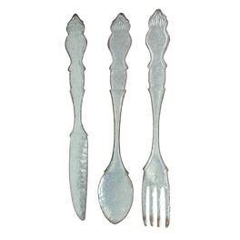 Zeckos - Giant Galvanized Metal Fork Spoon Knife Farmhouse Kitchen Decor Wall Hanging Set - Gray