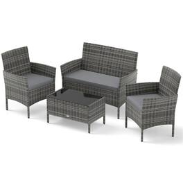 Boyel Living - 4 Pieces Patio Rattan Conversation Set with Tempered Glass Coffee Table 39.5-in L x 32-in W x 22.5-in H - Gray