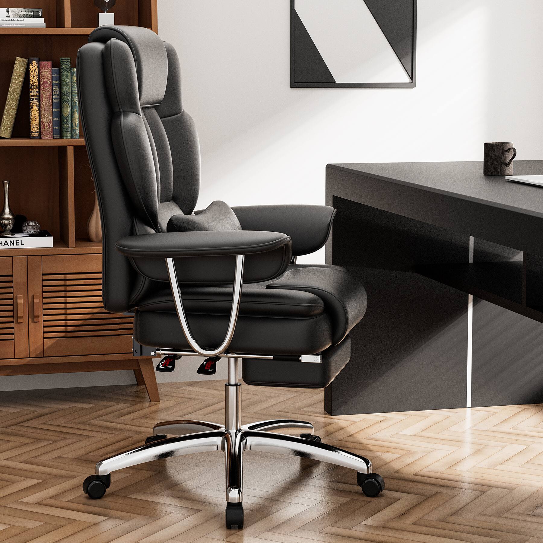 Back. LUCKY ONE - Leather Executive Swivel Office Chair - Black.