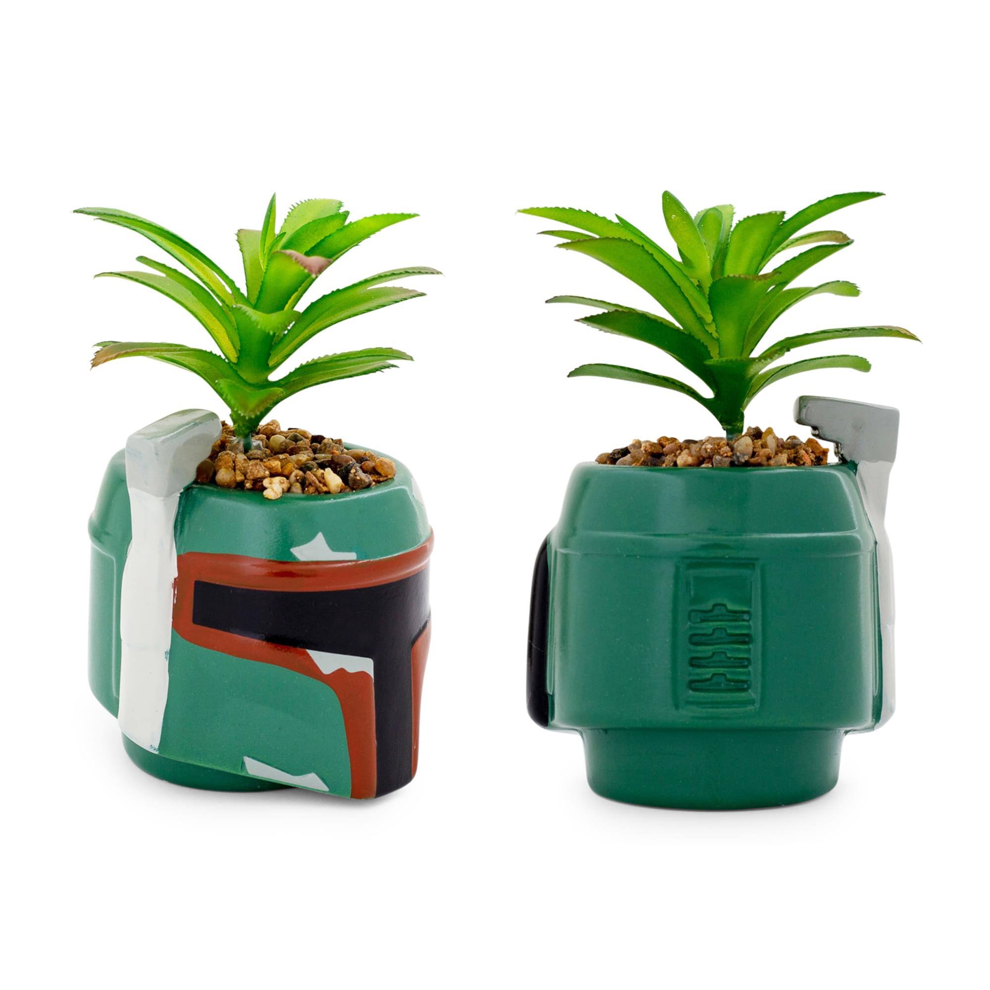 Alt View 1. Silver Buffalo - Star Wars Boba Fett Helmet 3-Inch Ceramic Mini Planter With Artificial Succulent - Green.