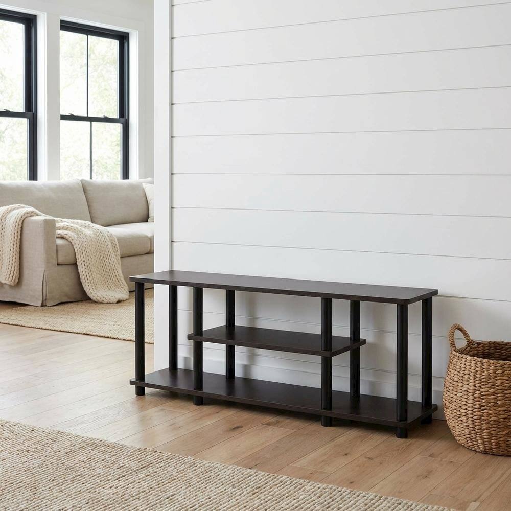Alt View 1. FurniFact - Walnut TV Stand with 3-Tier Open Storage and Modern Design - Brown.