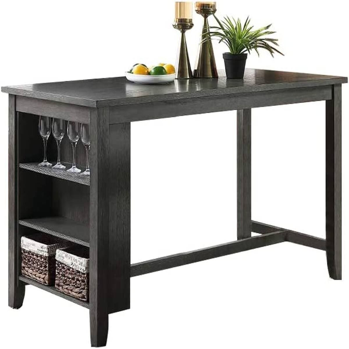 Angle. Loheer - Loheer Counter Height Dining Table, Gray Wash Solid Wood, 60 Inch Kitchen Breakfast Table - Gray Wash.