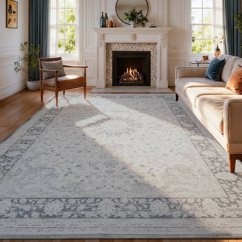 Front. RYHNUYNE - 9x12 Area Rugs Living Room Rug Washable Vintage Boho Rug No Slip Stain Resistant Soft Carpet Indoor Floor Floral Carpets - Painting.