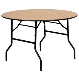 Emma + Oliver - 4-Foot Round Wood Folding Banquet Table with Clear Coated Finished Top - Natural