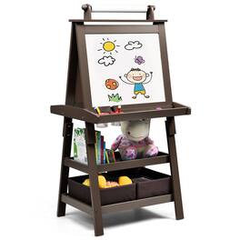 Gymax - 3 in 1 Double-Sided Storage Art Easel w/ Paint Cups for Toddlers Writing - Coffee