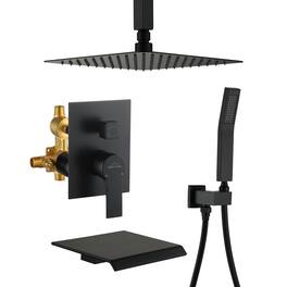 Boyel Living - Ceiling Mount Single-Handle 1-Spray Tub and Shower Faucet - 10 Inch (Valve Included) - Matte Black