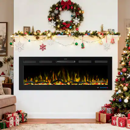 Front. Ihomeadore - 50" Smart Recessed Wall-Mounted Electric Fireplace Insert with APP and Remote, Multi-Color Flame & Speed - Black.