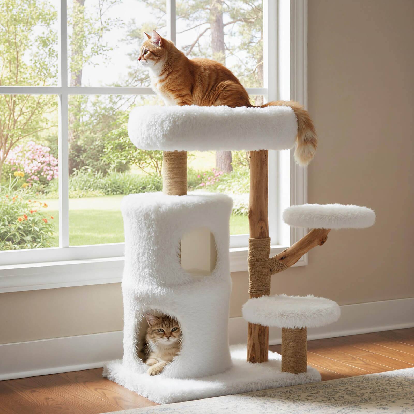 Alt View 3. Costway - Costway 30.5 Cat Tower with Real Solid Wood Branches, Scratching Posts, 2-storey Condo - HCST11604.