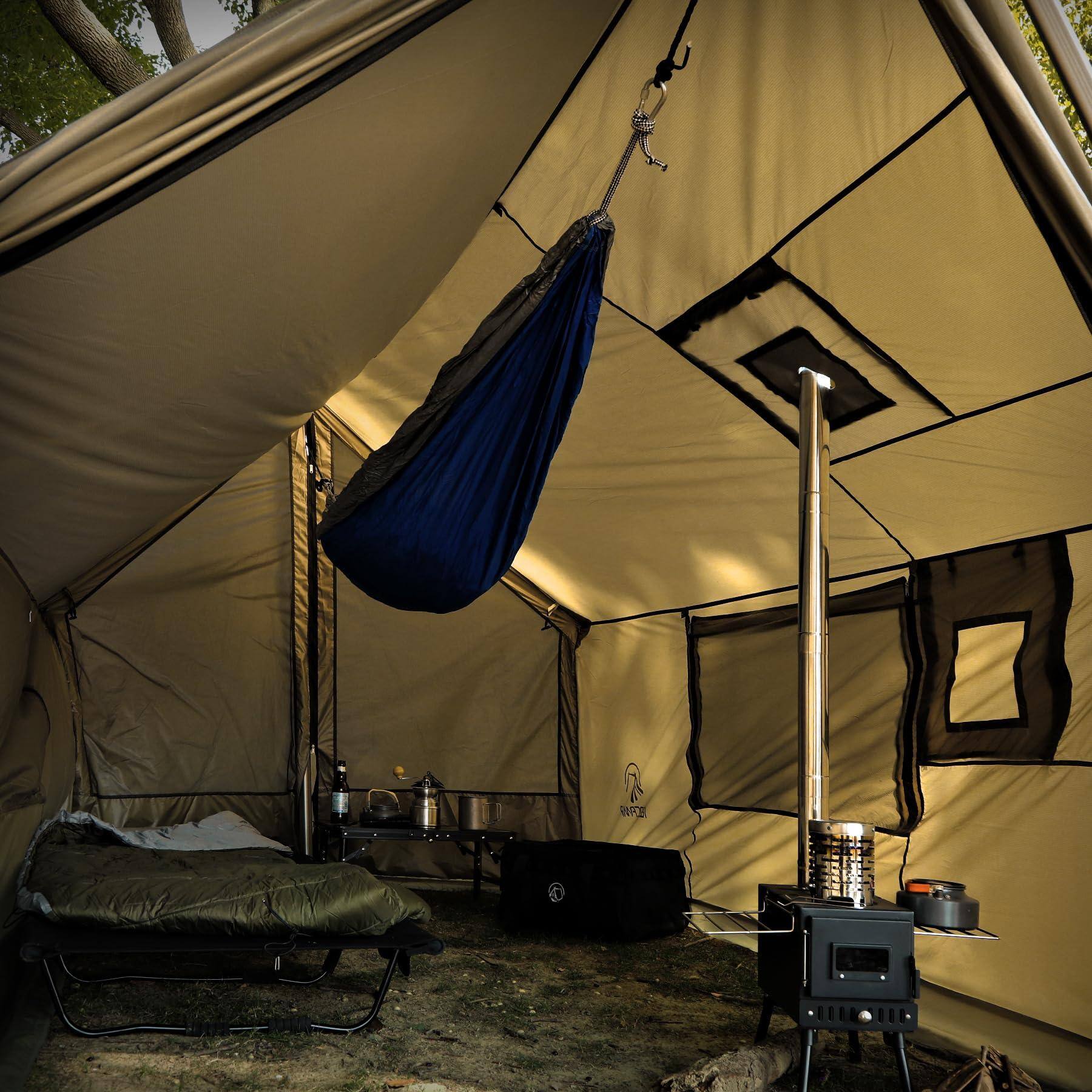 Alt View 5. JETRANSPORT - Large Hammock Hot Tent With Stove Jack Waterproof & Windproof Winter Wall Snow Skirt Ultralight 4 Season - Khaki Tent.