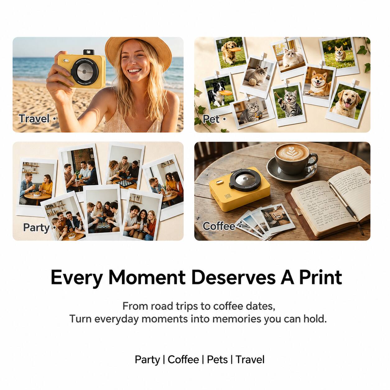 Every Moment Deserves A Print

From road trips to coffee dates, Turn everyday moments into memories you can hold.

Party | Coffee | Pets | Travel
