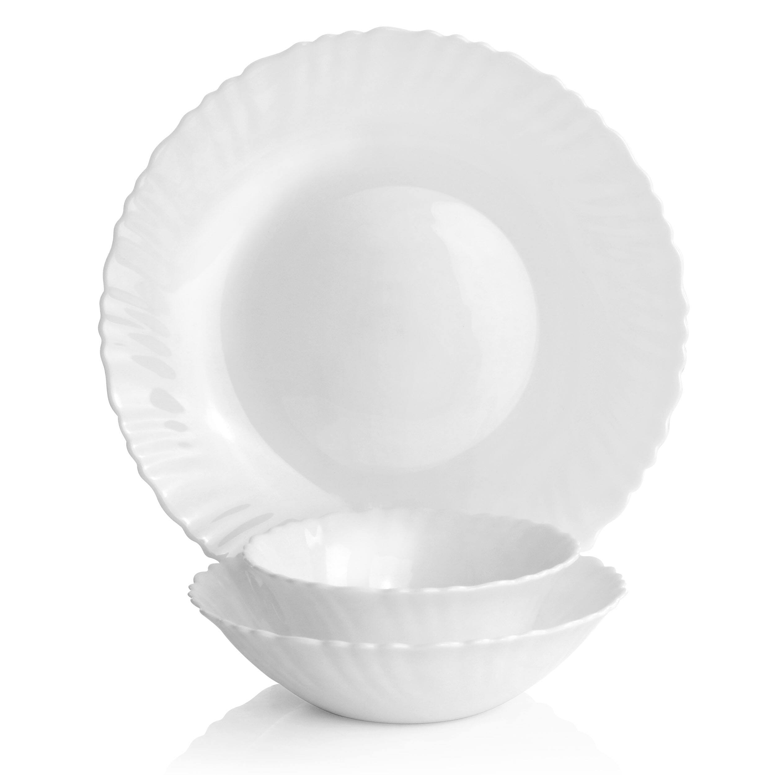 Alt View 1. Gibson - Gibson Ultra Radley 12 Piece Tempered Opal Glass Dinnerware Set in White - White.