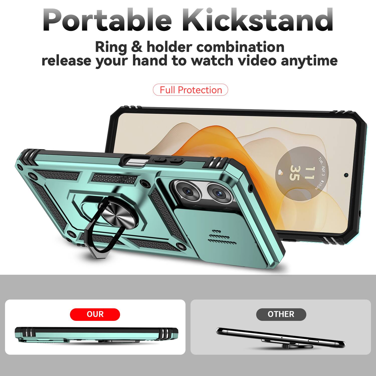Portable Kickstand  
Ring & holder combination release your hand to watch video anytime  
Full Protection  

OUR  
OTHER