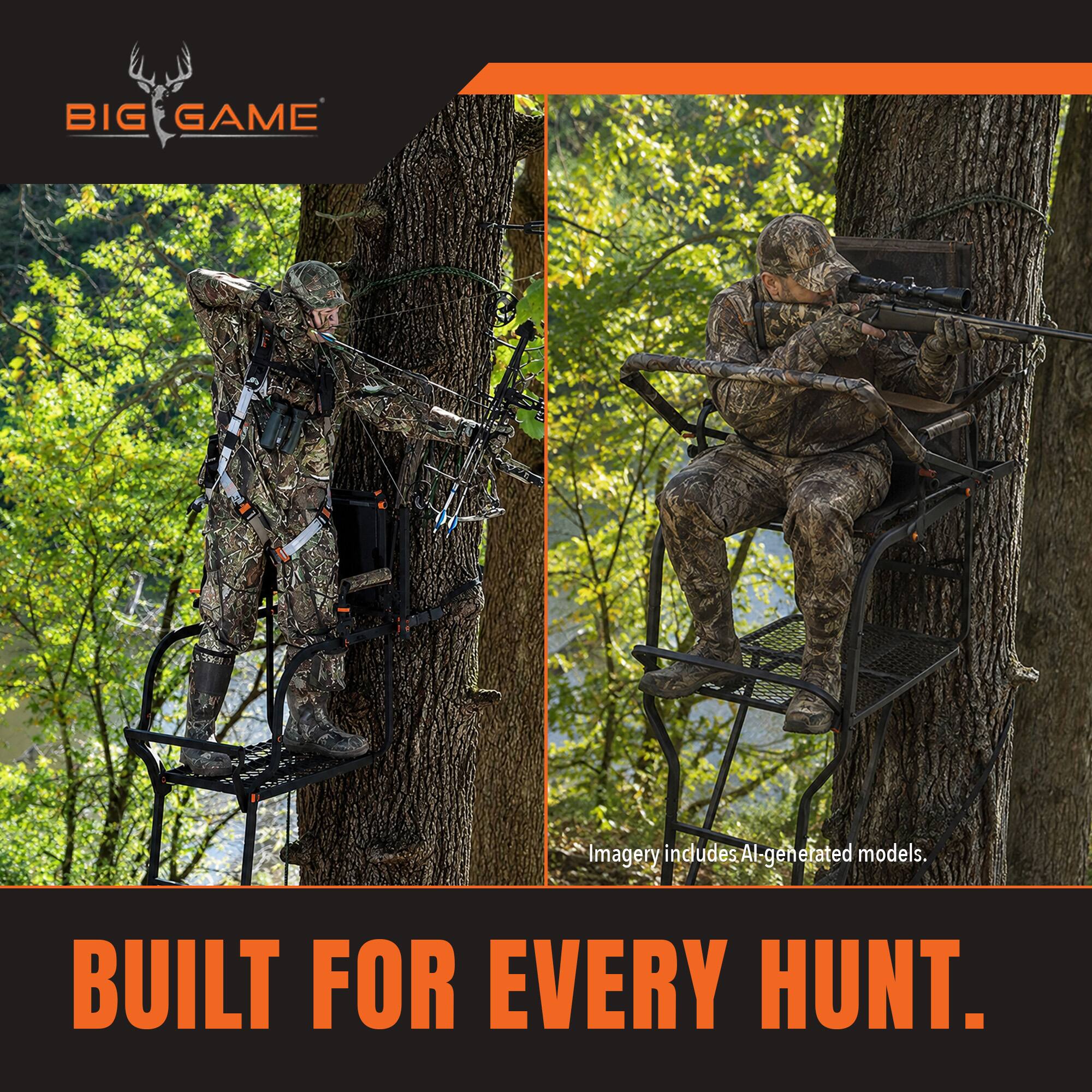 BIG GAME  
Imagery includes AI-generated models.  
BUILT FOR EVERY HUNT.