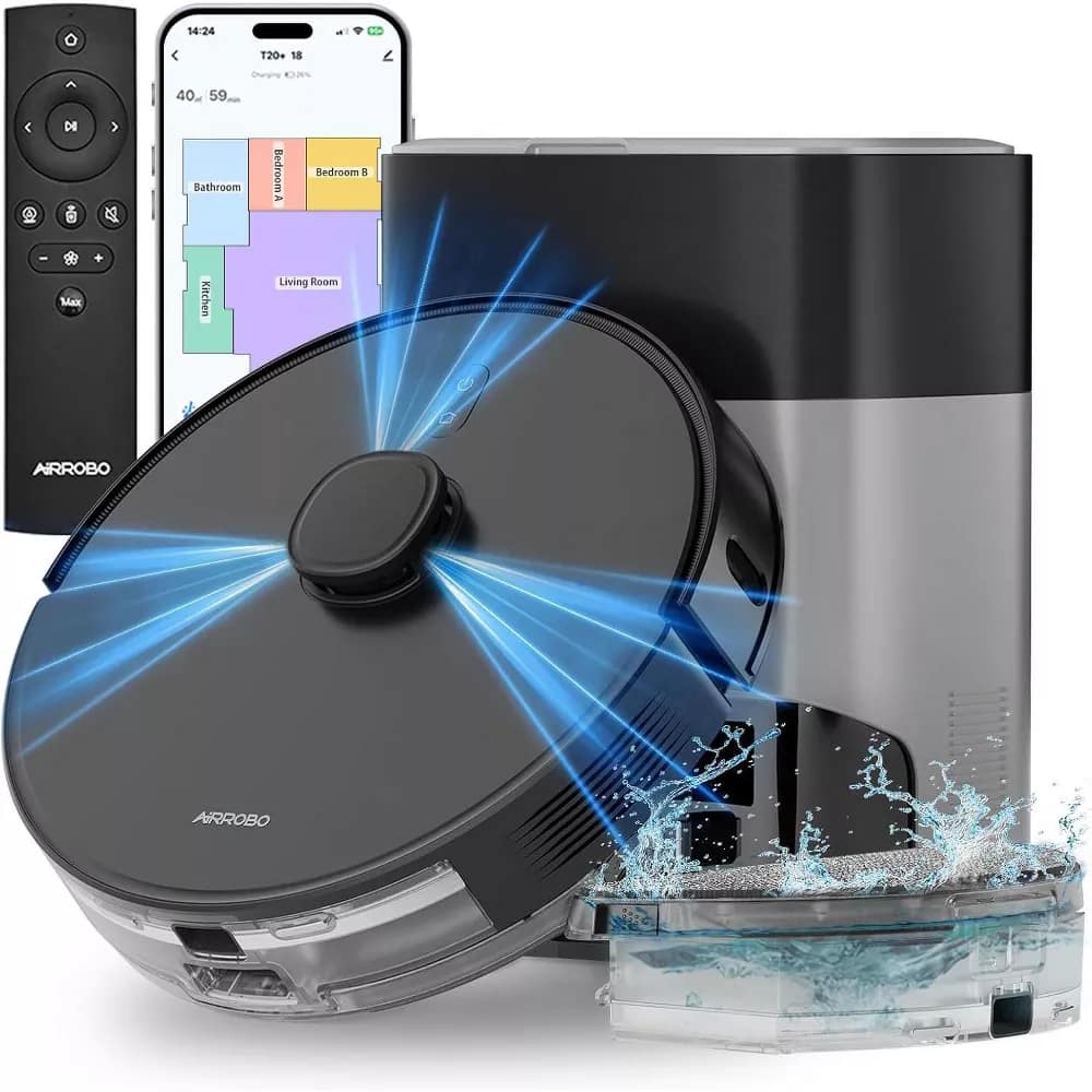 AiRROBO - T20+ Robot Vacuum and Mop Combo, Self-Emptying, 180mins Runtime - Black