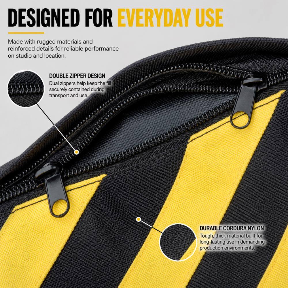 DESIGNED FOR EVERYDAY USE  
Made with rugged materials and reinforced details for reliable performance on studio and location.  

DOUBLE ZIPPER DESIGN  
Dual zippers help keep the fill securely contained during transport and use.  

DURABLE CORDURA NYLON  
Tough, thick material built for long-lasting use in demanding production environments.