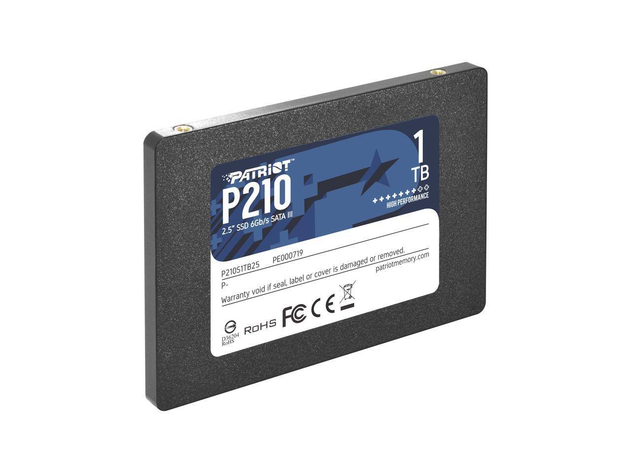 1 PATRIOT TB + P210 6Gb/s SATA III HIGH PERFORMANCE 2.5" SSD PE000719 or removed. P210S1TB25 cover is damaged patriotmemory.com label or P. if seal, void Warranty FC CE - ROHS D36204 Robis