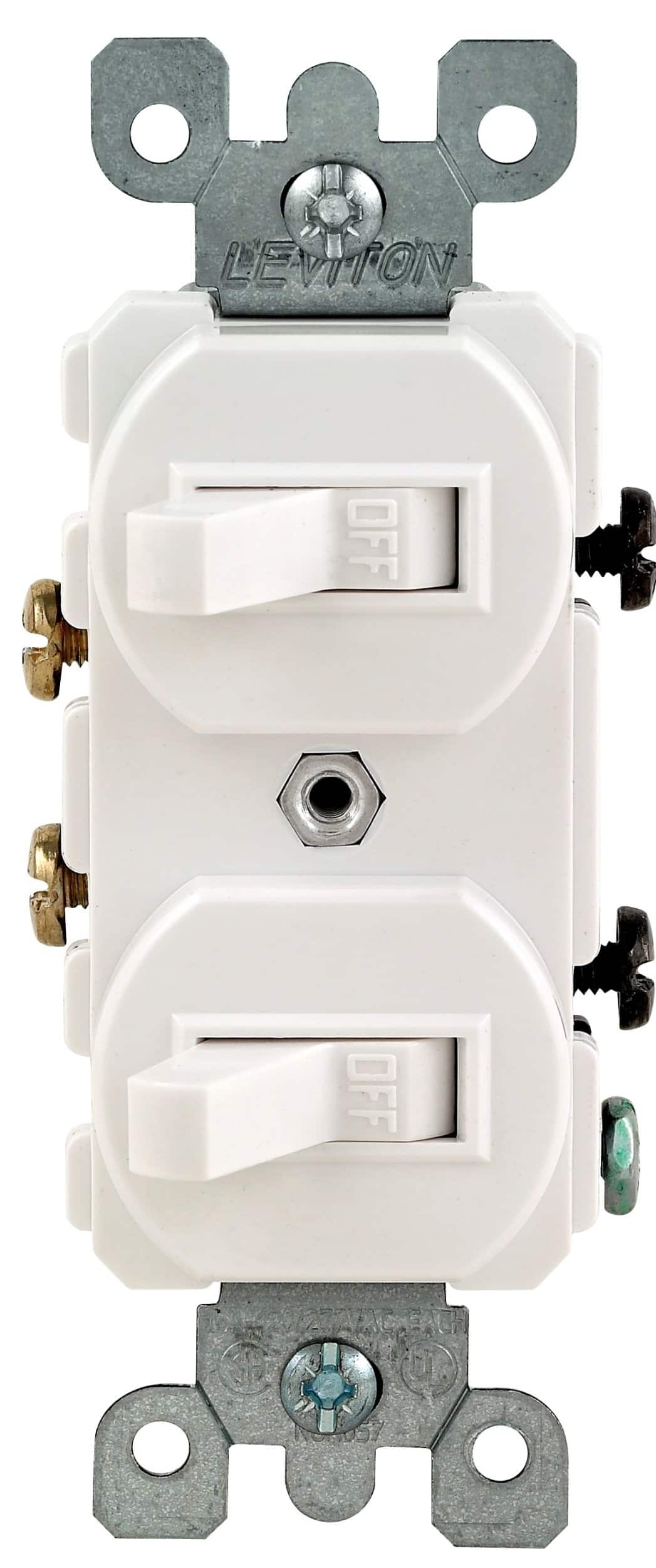 Leviton - 109-05224-WSP Combo 2-Single Pole Toggle Switch - White