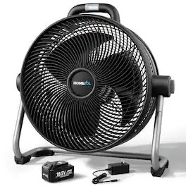 Homevol - Portable Fan with Light – AC/Battery/DC Powered, 6 Speeds, Works with Battery, for Camping, Jobsite, Garage - Black & Gray