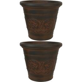Sunnydaze - 16 in Arabella Dual-Wall Polyresin Planter - Set of 2 - Rust