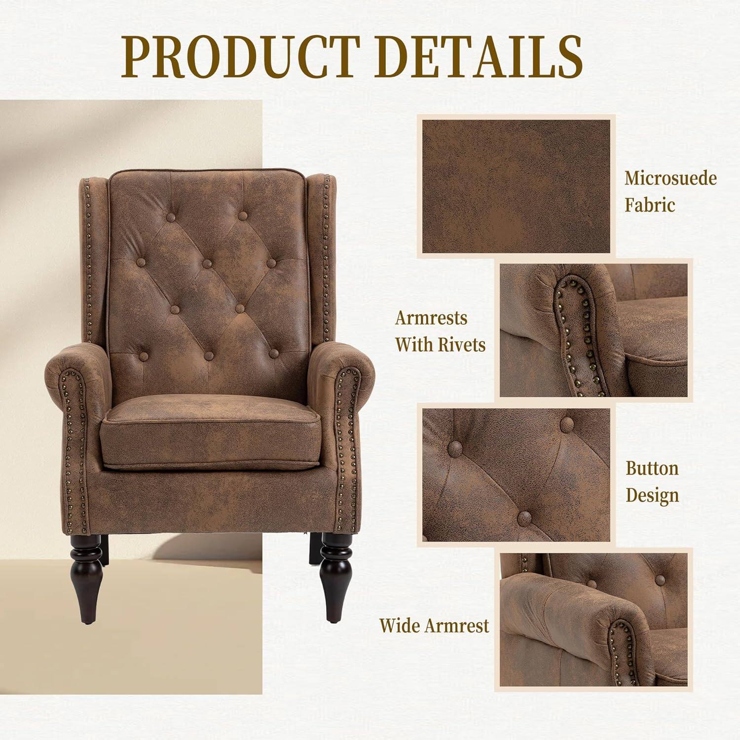 PRODUCT DETAILS

- Microsuede Fabric
- Armrests With Rivets
- Button Design
- Wide Armrest