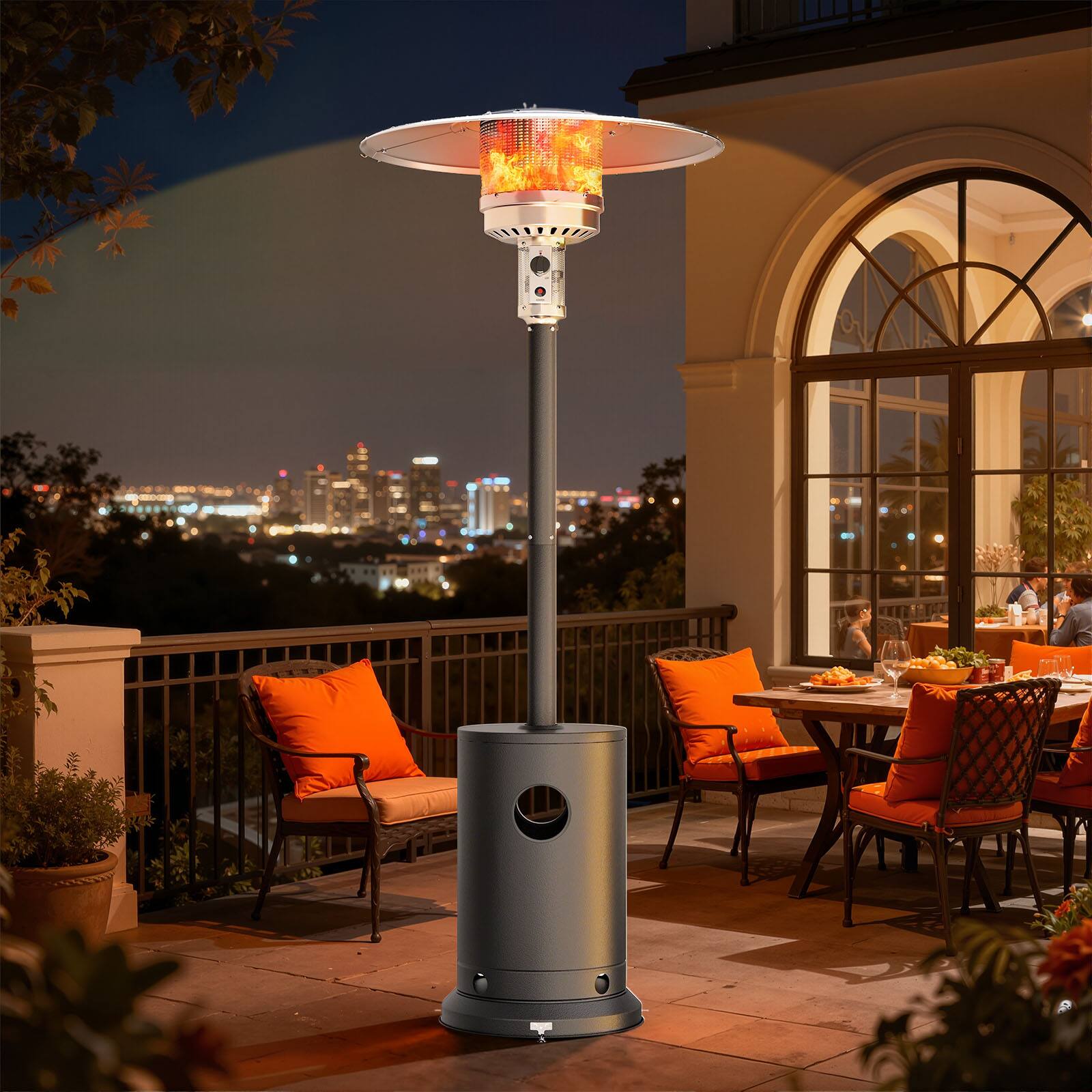 Alt View 1. HUGROVE - 50,000 BTU Patio Heater, Outdoor Patio Heater with Wheels, Round Table Design, Triple Protection System, for Outdoor Use - Gray.