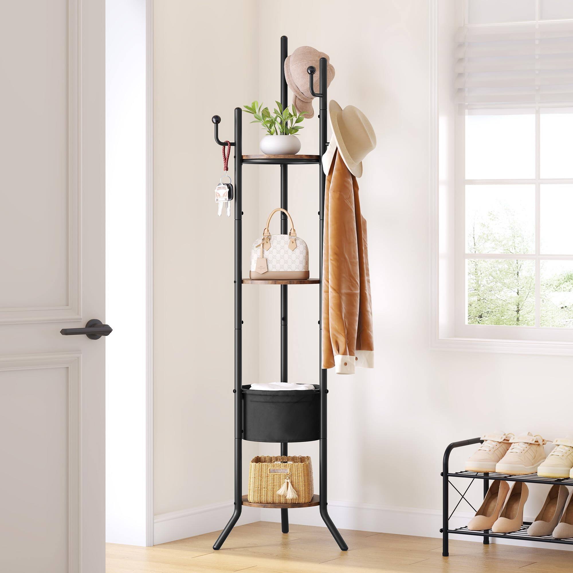 Hirose Alice - Hoctieon Coat Rack Freestanding Round Coat Rack with - Brown and Black