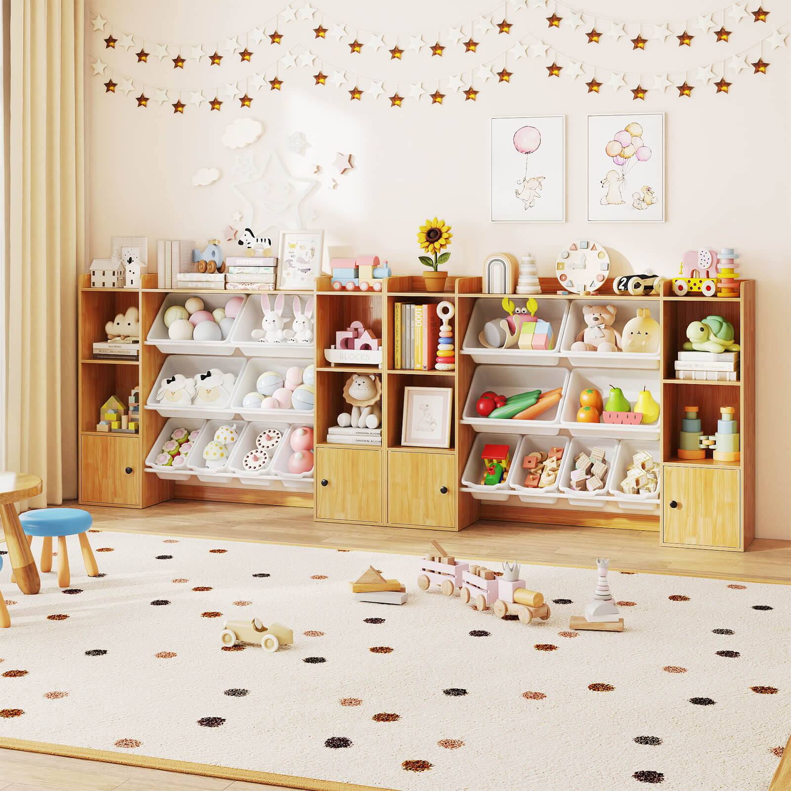 Alt View 3. Costway - Costway Kids Toy Storage and Bookshelf with 8 Boxes Open Shelves & 2 Single-door Cabinets - Beige.