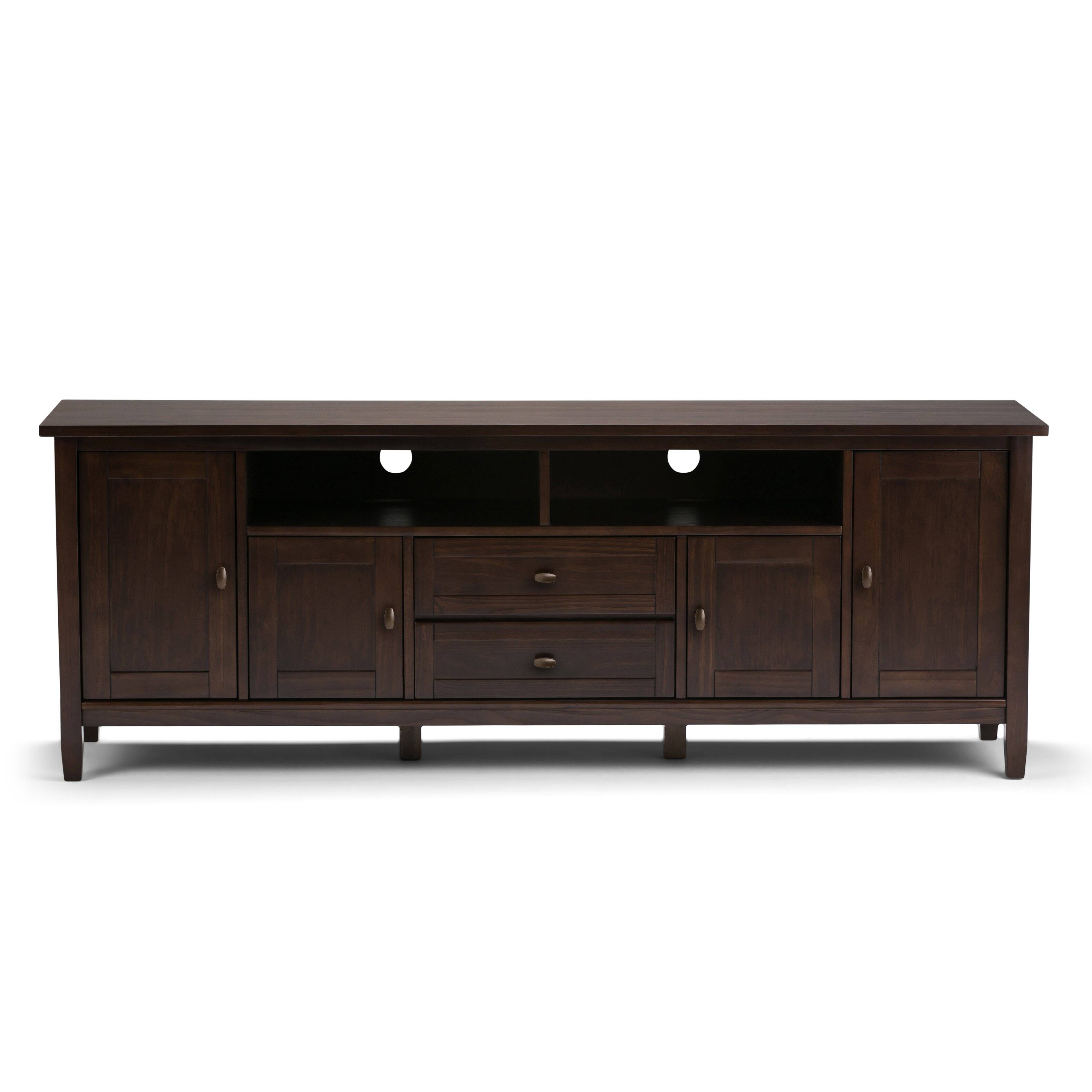 Left. Simpli Home - Warm Shaker 72 inch TV Stand with 26 inch Bookcases (Set of 3) - Tobacco Brown.
