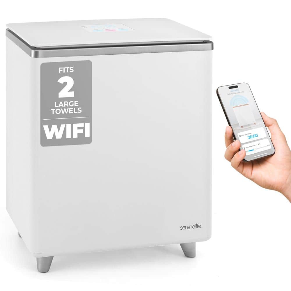 SereneLife - WiFi Luxury Rectangle Towel Warmer, Heated Blanket & Bathrobe Warmer with Auto Shut-Off, Silver - White