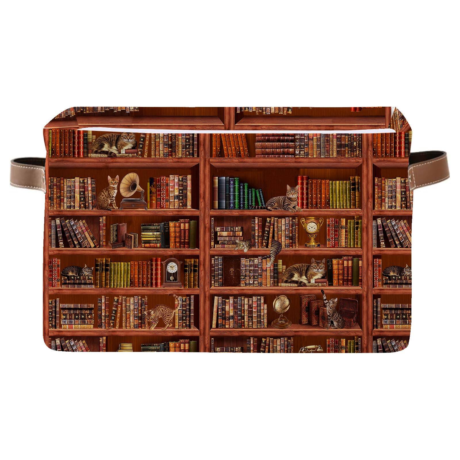 Alt View 1. Dapper Styles - Read Book Storage Bins Collapsible Cat Basket With Handles Canvas Cube Organizer Bin For Clothes Toys Blank... - Truck01.