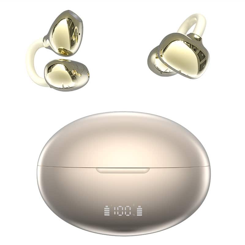 SKRAN - Ear Clip Bluetooth Earphones Non-Bone Conduction Wireless Hanging Ear In-Ear Design - Sports Fit,Ultra-Long Battery Life - Khaki