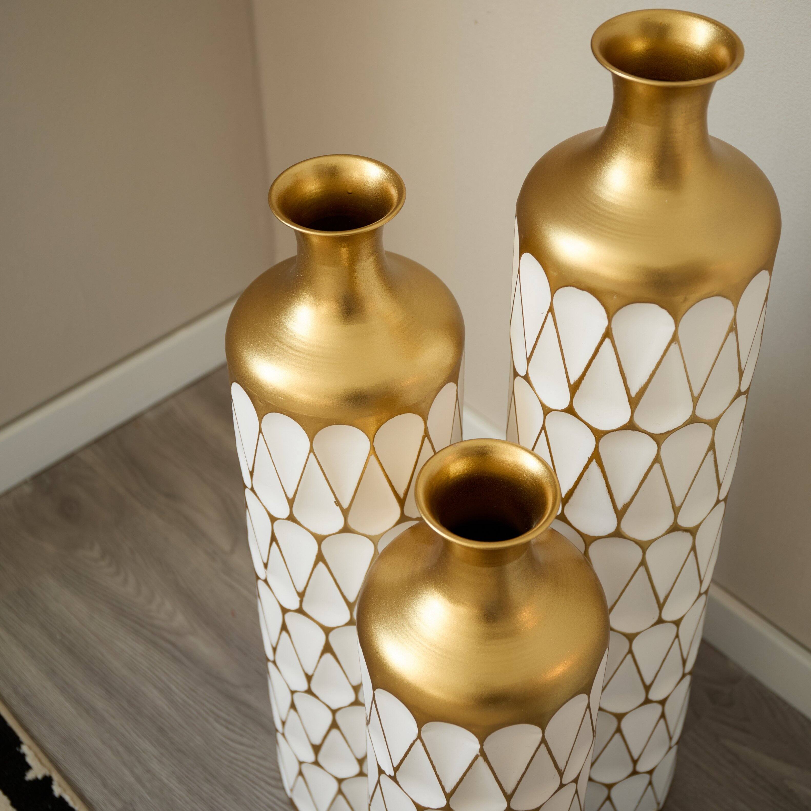 Alt View 3. Anysun - Modern Droplet Shape White Metal Floor Vase 3-Piece Set - Glazed Finish for Home Decoration - White.